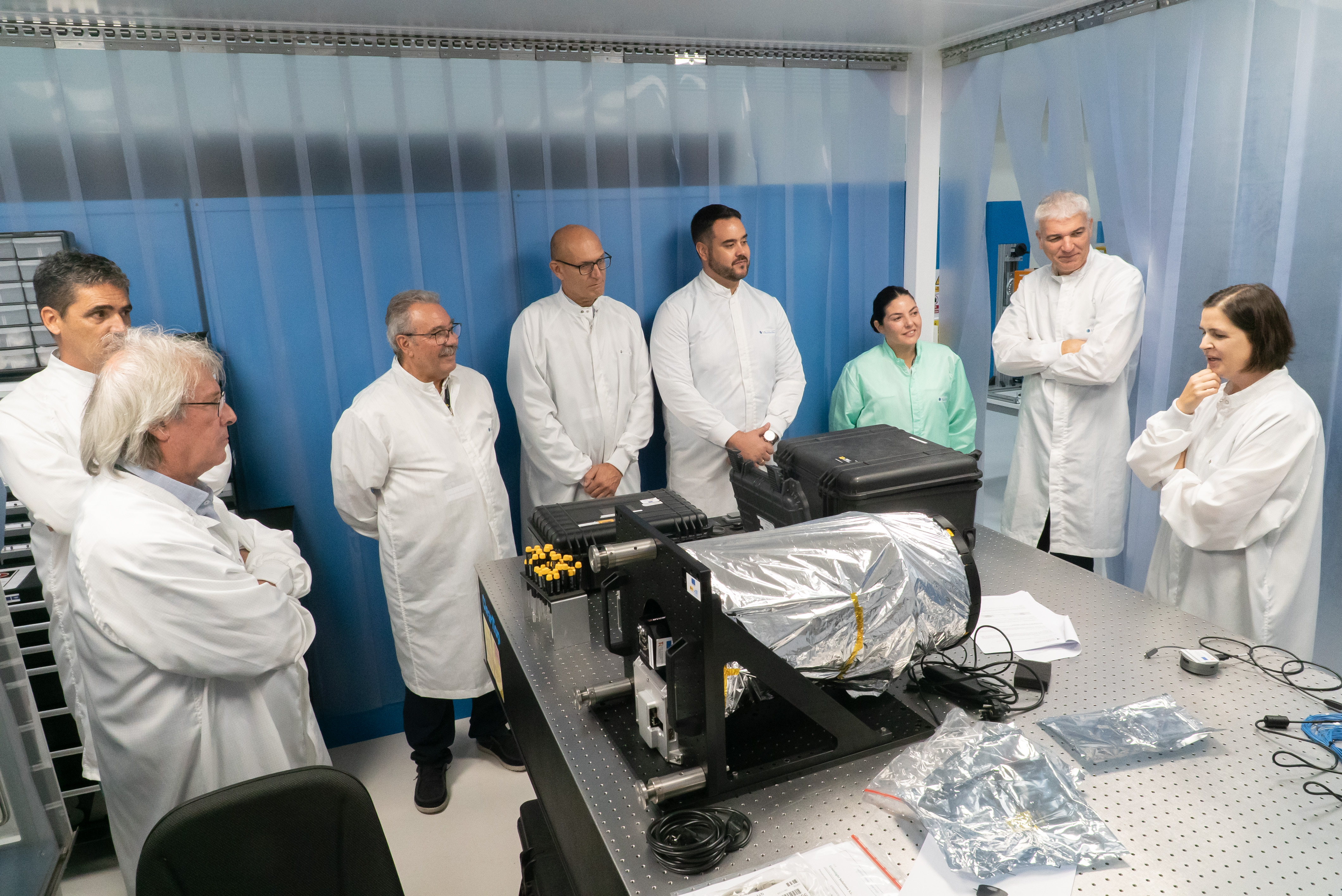 Part of the EST team and members of the reviewing panel during the visit to the IACTEC installations (Tenerife) during the Preliminary Design Review of the building and Civil Works