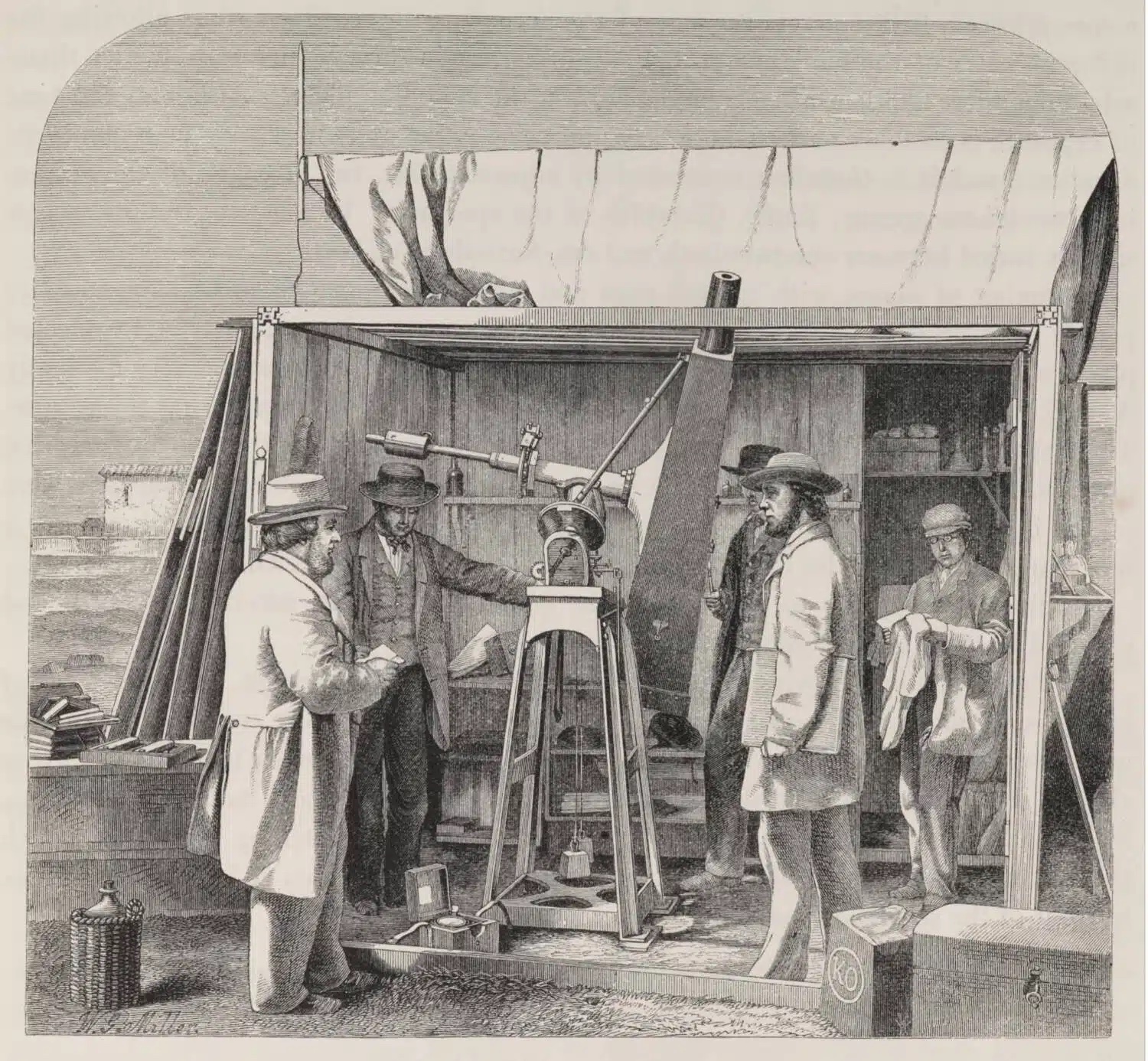Warren de la Rue photographing a total solar eclipse in Ribabellosa (Álava) in 1860