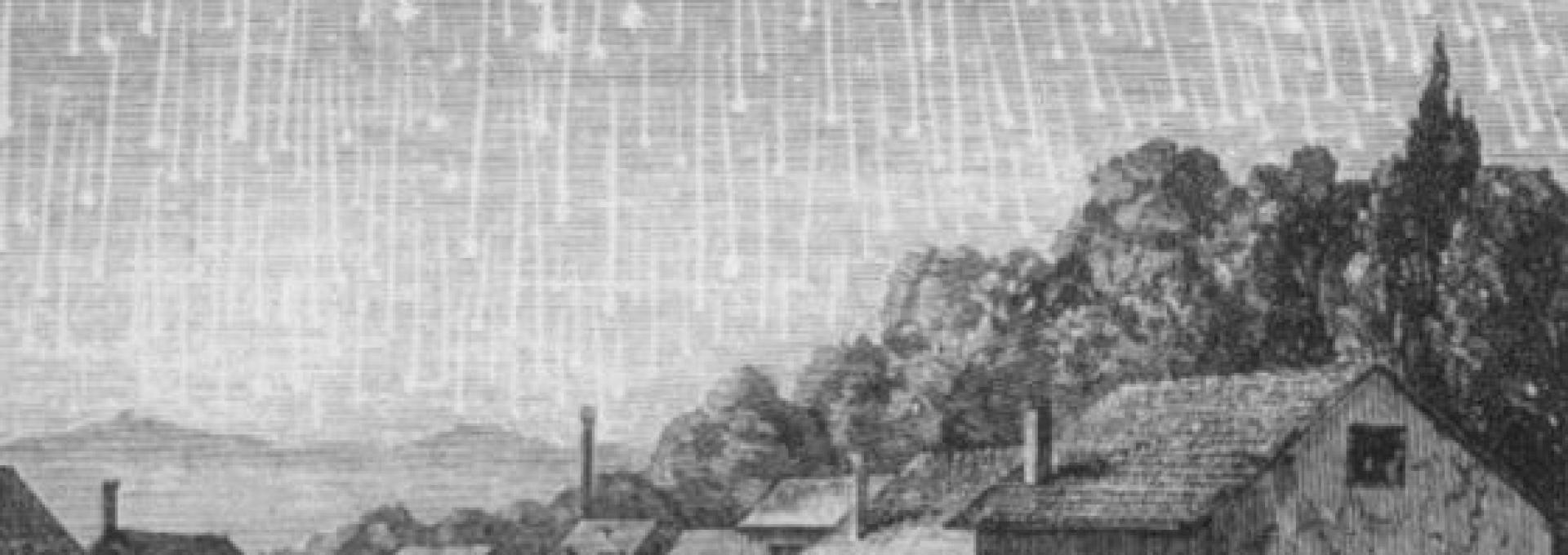 Grabado de 1833 que muestra una lluvia de estrellas sobre Gettysburg (EE UU).