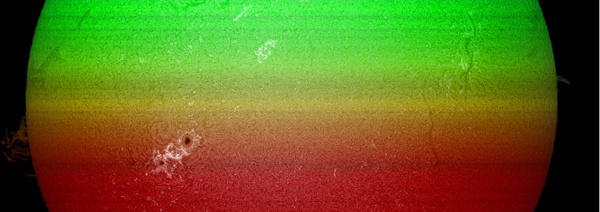 Espectro solar sobre una imagen de su disco