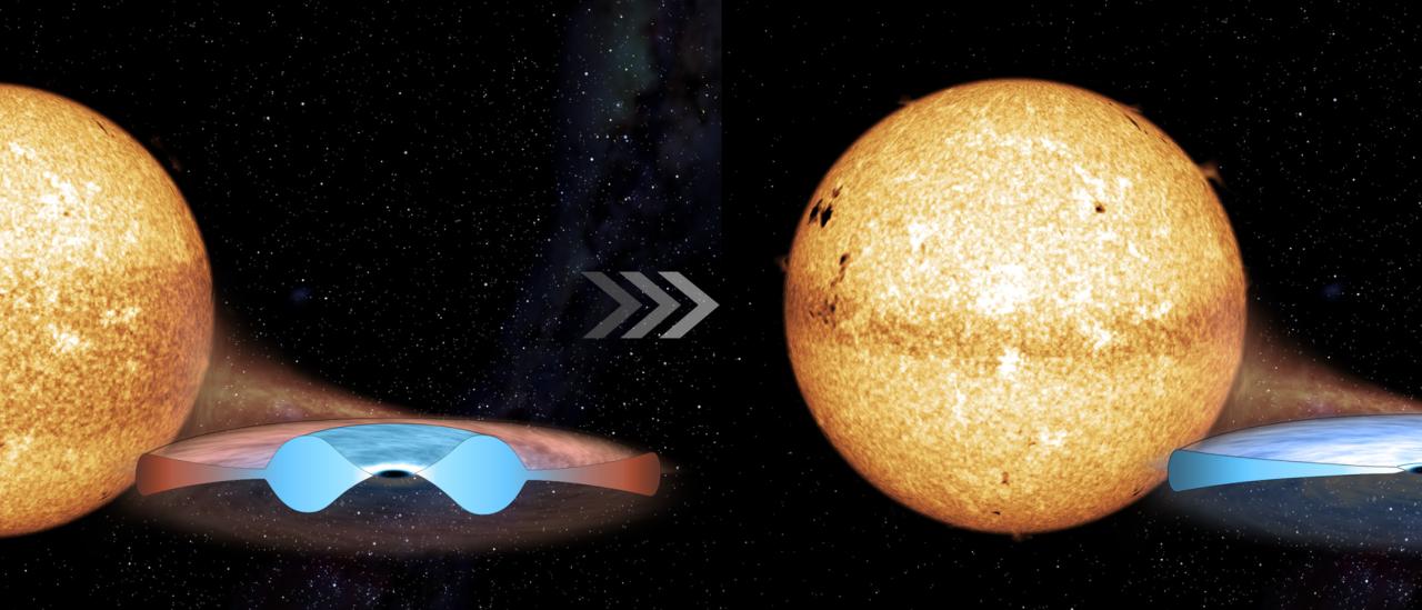 Recreación artística de MAXI J0637−430 durante una erupción