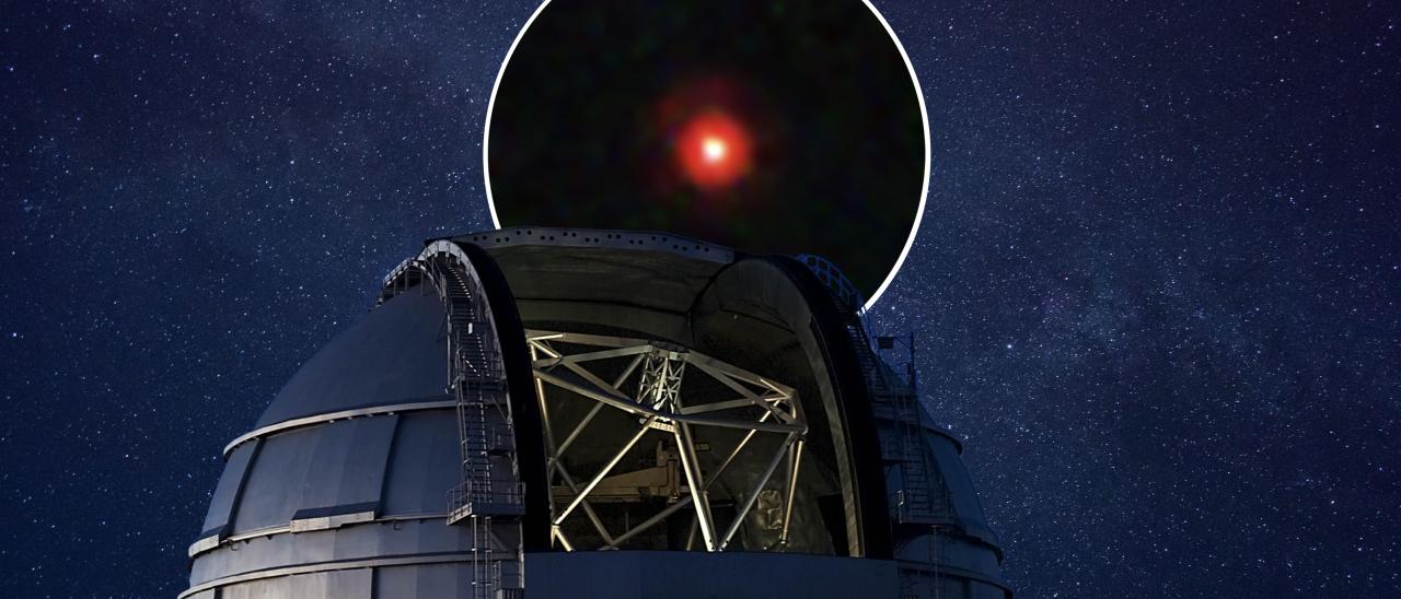 Artist's impression of the Gran Telescopio Canarias observing a Little Red Dot. 