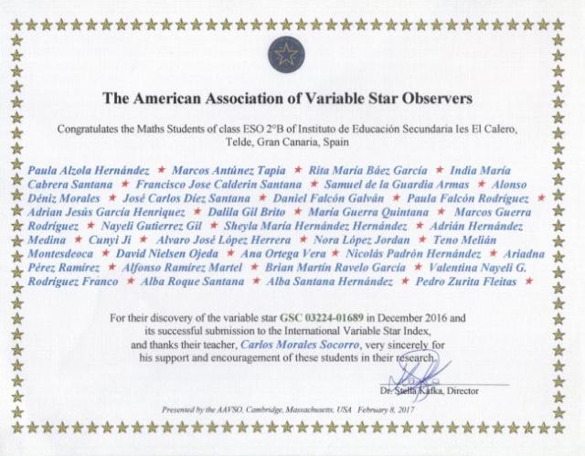 Estudiantes canarios de Educación Secundaria descubren dos estrellas variables