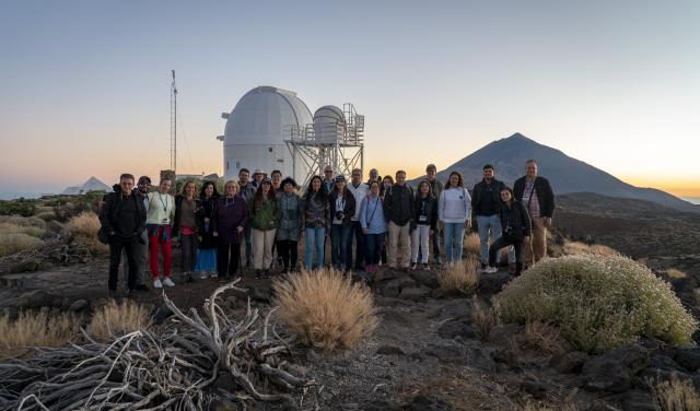 Participants of the AEACI 2022 course at the Teide Observatory at sunset