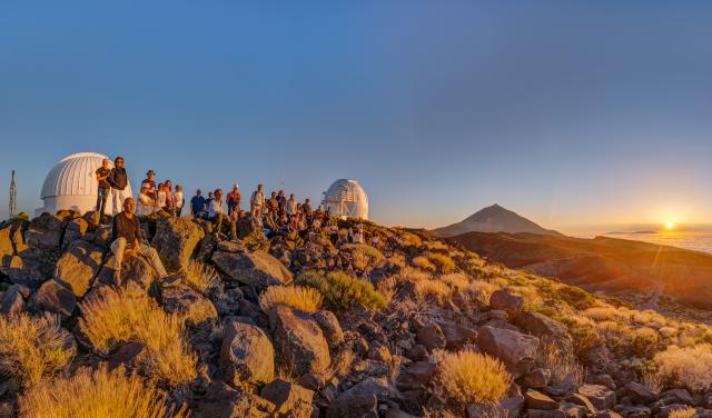Teachers at sunset with Teide in the background