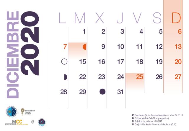 Calendario 2020 Diciembre