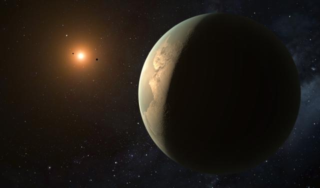 Artist's impression of GJ 3998 d, a super-Earth in the habitable zone of its star
