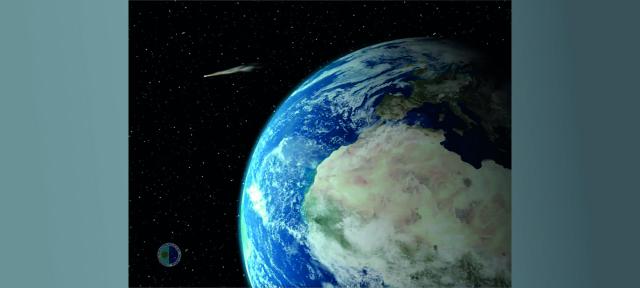 Planet Earth and a comet in the firmament. Zoom out.