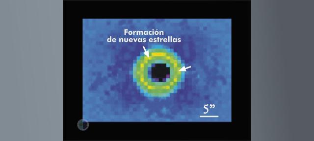 Colisión de galaxias elípticas. Imagen real de la onda donde se forman nuevas estrellas