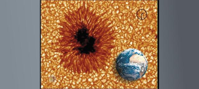 Tamaños relativos (Tierra, poro solar, granulación solar) 