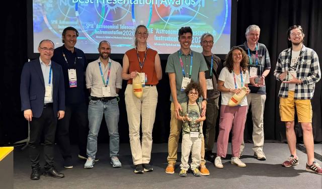 Elvio Hernández Suárez poses with other award recipients at SPIE Astronomical Telescopes + Instrumentation 2026.