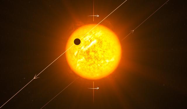 Representación artística de un exoplaneta en órbita retrógrada