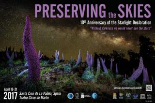 Cartel del congreso "Preserving the Skies: 10th Anniversary of the Starlight Declaration". Diseño: Inés Bonet (IAC). Cartel del congreso "Preserving the Skies: 10th Anniversary of the Starlight Declaration". Diseño: Inés Bonet (IAC).