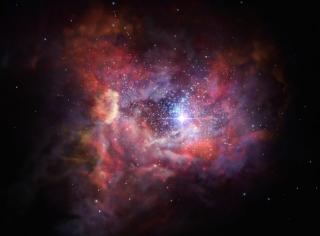 Representación artística de la formación de polvo en supernovas en A2744_YD4. Crédito: ESO/M. Kornmesser 11760