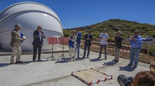 Acto académico de la puesta en marcha del nuevo telescopio robótico GOTO en el Observatorio del Roque de los Muchachos (Garafía, La Palma). Crédito: Antonio González/IAC. Acto académico de la puesta en marcha del nuevo telescopio robótico GOTO en el Observatorio del Roque de los Muchachos (Garafía, La Palma). Crédito: Antonio González/IAC.