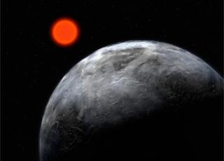 Concepción artística de Gliese 581, una de las estrellas de la muestra, y su planeta, Gliese 581c. Fuente: ESO. Concepción artística de Gliese 581, una de las estrellas de la muestra, y su planeta, Gliese 581c. Fuente: ESO.