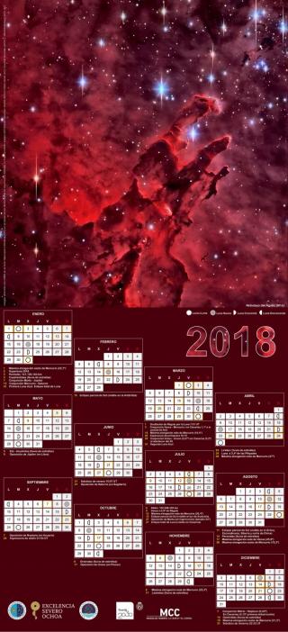 Calendario astronómico en formato póster ilustrado con la imagen de la Nebulosa el Águila (M16) obtenida con OSIRIS en el Gran Telescopio CANARIAS (GTC), en el Observatorio del Roque de los Muchachos (Garafía, La Palma). Crédito: Equipo GTC/Daniel López/I 11885