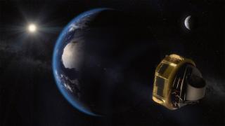​​Artist's impression of ARIEL on its way to Lagrange Point 2 (L2). Credit: ESA/STFC RAL Space/UCL/Europlanet-Science Office.