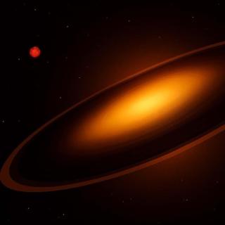 Eclipse provocado por un superjúpiter o enana marrón con anillos masivos 