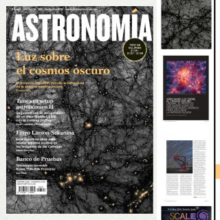 Collage showing the September 2026 cover of Astronomía magazine, pages from its UNDARK feature article, and science journalist Thomas Villa.