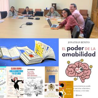 Miembros del Comité Científico Evaluador y libros participantes en la deliberación del Premio Cosmos 2026.