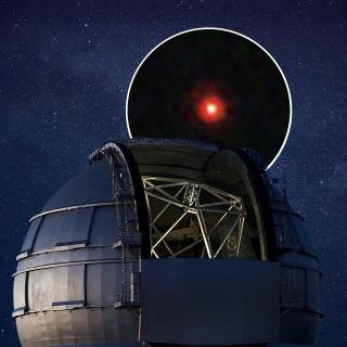 Artist's impression of the Gran Telescopio Canarias observing a Little Red Dot. 