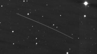 Trajectory of the NEO 2015TB145 (track on the image against a background of stars) on the night of 27th October for three hours. The observations were taken by Ovidio Vaduvescu at the Isaac Newton Telescope (INT) at the Observatorio del Roque de los Mucha Trajectory of the NEO 2015TB145 (track on the image against a background of stars) on the night of 27th October for three hours. The observations were taken by Ovidio Vaduvescu at the Isaac Newton Telescope (INT) at the Observatorio del Roque de los Mucha