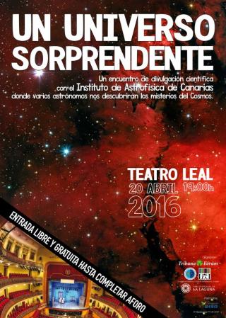 Cartel del encuentro de divulgación científica UN UNIVERSO SORPRENDENTE. Crédito: IAC. 8439