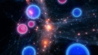 Fotograma del vídeo "IAC Investiga - Cosmología y Astropartículas". Composición artísica de astropartículas sobre simulación de un supercúmulo de galaxias. Créditos: Claudio Dalla Vecchia (IAC), Iván Jiménez. 8445