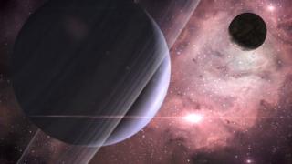 Artist's impression of a planetary system, with a giant planet in the foreground and one of its moons occulting the central star. Copyright: Gabriel Pérez Díaz, Instituto de Astrofísica de Canarias (Servicio MultiMedia) Artist's impression of a planetary system, with a giant planet in the foreground and one of its moons occulting the central star. Copyright: Gabriel Pérez Díaz, Instituto de Astrofísica de Canarias (Servicio MultiMedia)