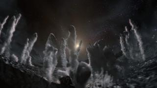 Artist's representation of the surface of the comet at dawn (image from the video "Explorando el sistema solar"). Artist's representation of the surface of the comet at dawn (image from the video "Explorando el sistema solar").