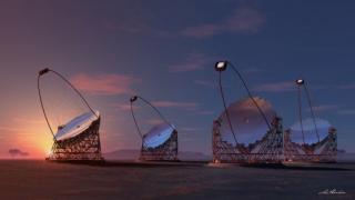 Representación artística de los cuatro telescopios gigantes propuestos para el CTA. Crédito: IFAE, Consorcio CTA. 8327