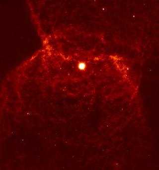 Structure of the molecular hydrogen in the bipolar planetary nebula NGC 2346, known for its characteristic shape, of a butterfly or a sand-clock. Credits: NOAO. Structure of the molecular hydrogen in the bipolar planetary nebula NGC 2346, known for its characteristic shape, of a butterfly or a sand-clock. Credits: NOAO.