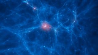 Image of the comic web gas simulated by Claudio Dalla Vecchia, IAC researcher. The center of the red halo shows a galaxy in the process of formation. The simulation has been carried out using the supercomputer MareNostrum, within the project EAGLE/ADGE. C Image of the comic web gas simulated by Claudio Dalla Vecchia, IAC researcher. The center of the red halo shows a galaxy in the process of formation. The simulation has been carried out using the supercomputer MareNostrum, within the project EAGLE/ADGE. C